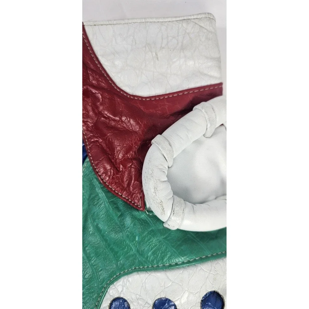 Vintage Colorblock Patchwork Clutch Purse White Croc Embossed 80s‎ 90s